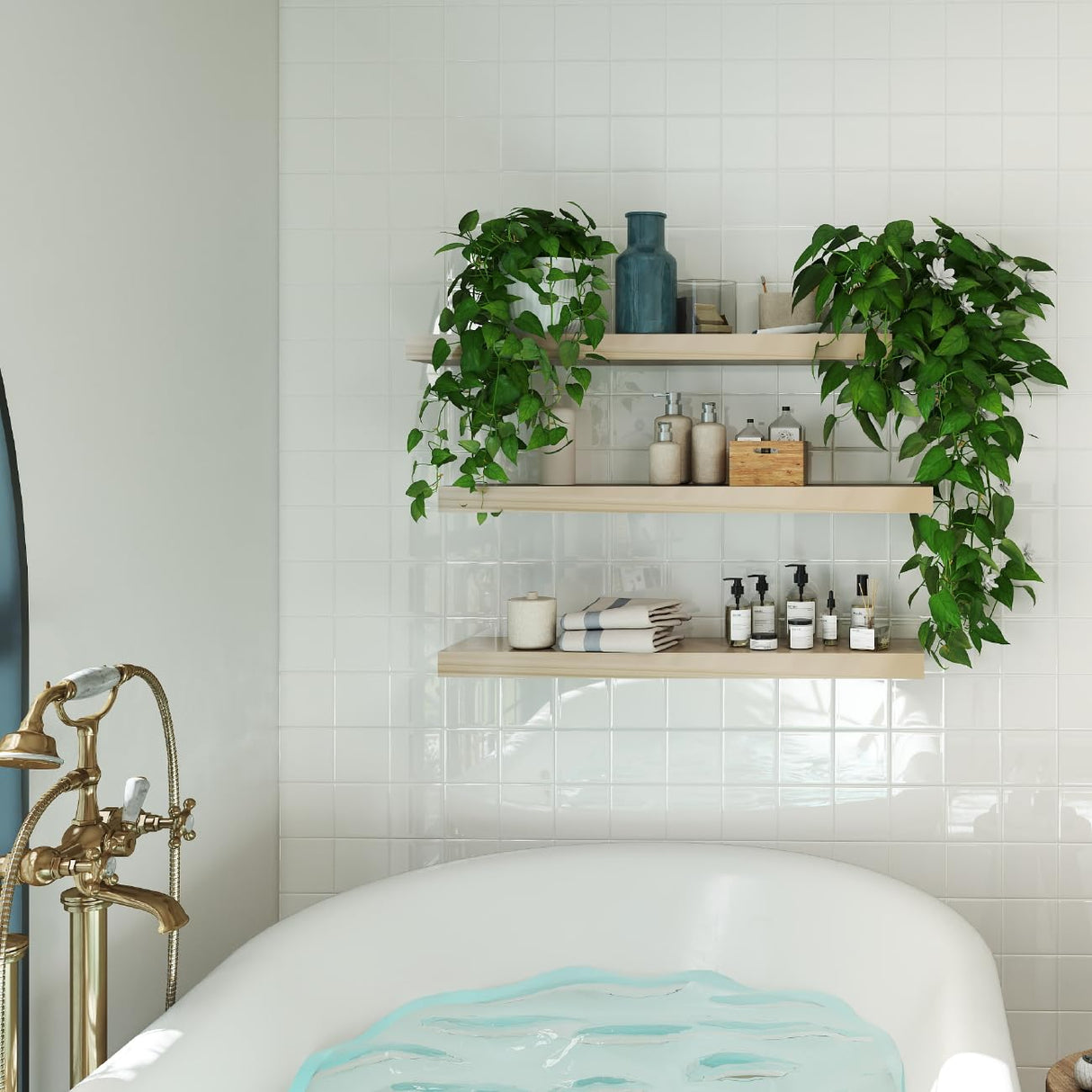 Mifurn White Shelves for Wall Floating Shelves Bathroom, Bedroom and Living Room, Wall Shelves & Book Shelf for Room, Hanging Shelf, Modern Wooden Mounted Floating Shelf, 12x7x1.5 in, Set of 2 Mifurn