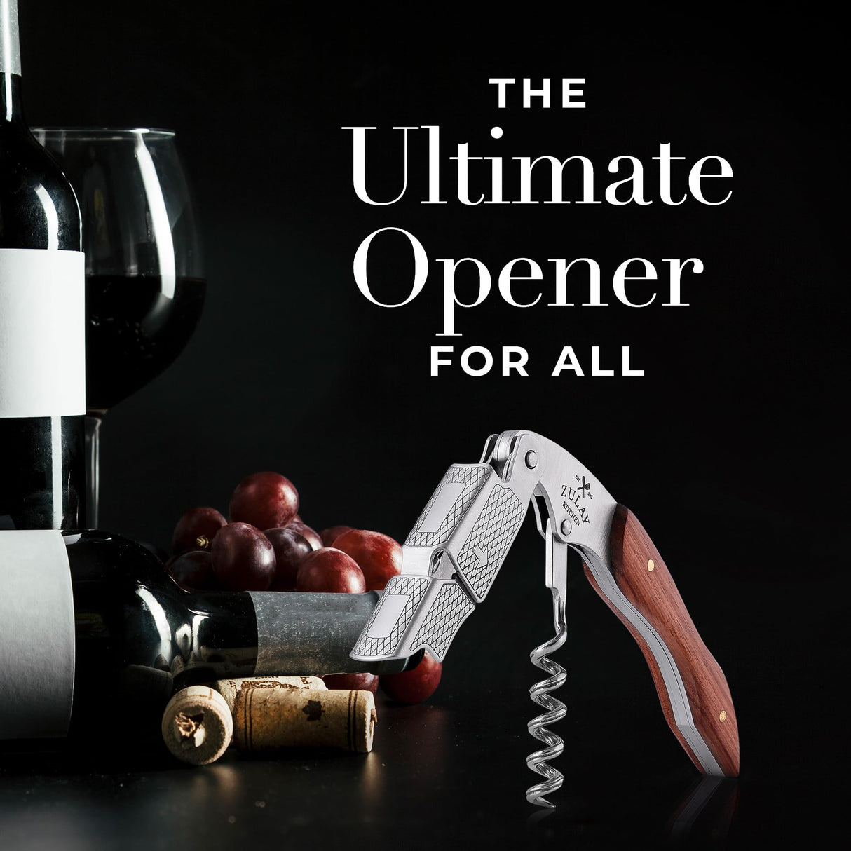 Zulay Kitchen Corkscrew Wine Opener - Premium 420 Stainless Steel & Rosewood Wine Bottle Opener - Double Hinged Opener with Foil Cutter & Cap Remover - Rosewood Zulay Kitchen