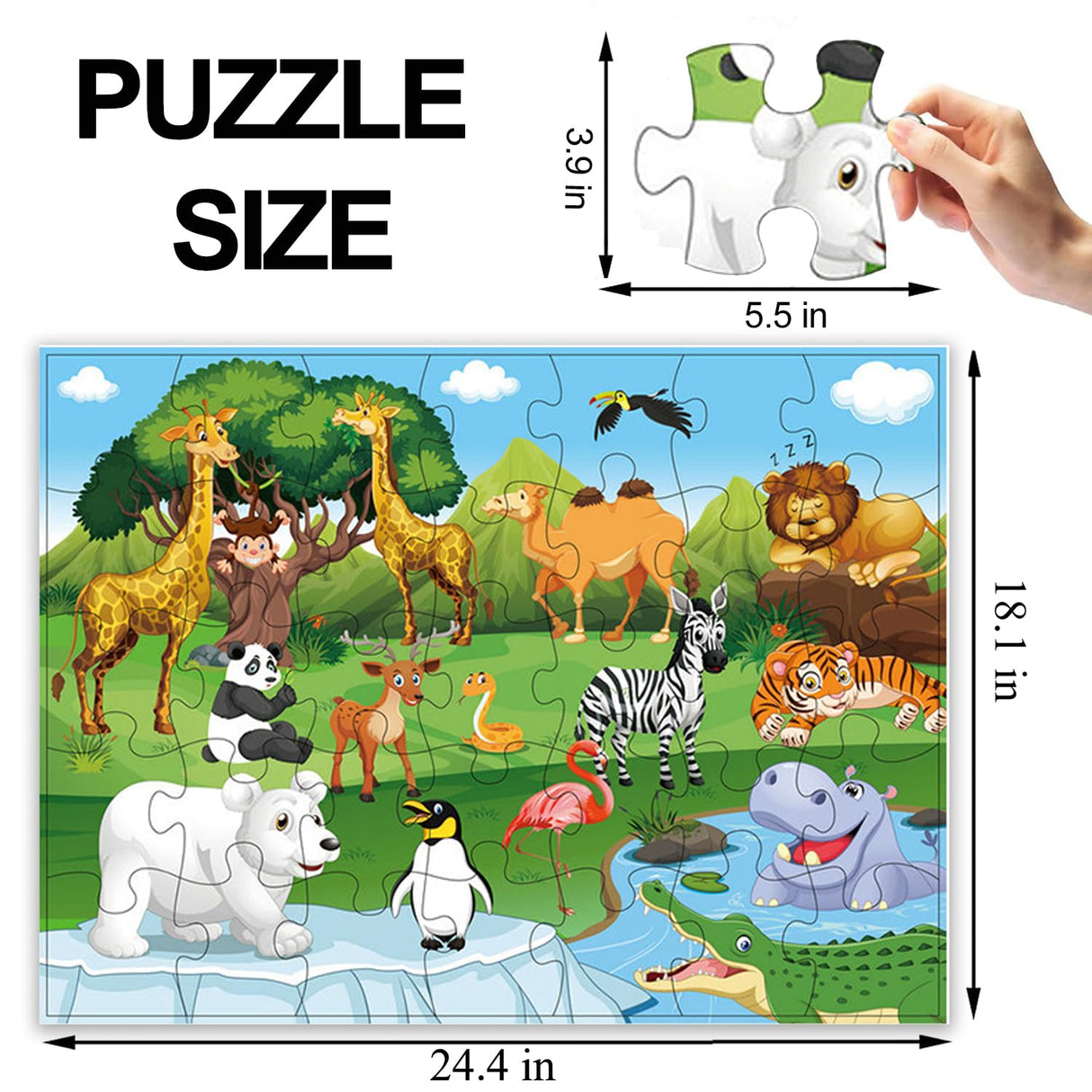 Jumbo Floor Puzzle for Kids, Large Jigsaw Puzzles 35 Piece for Kids Ages 3-5,Preschool Learning & Education Toys, Gifts for 4-8 Year Old Boys and Girls (Grassland Animal) paperstory