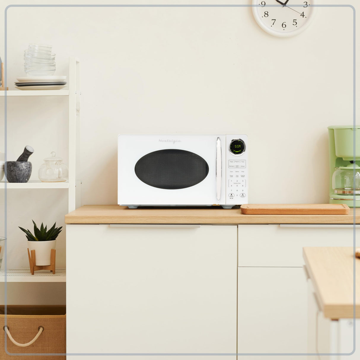 Nostalgia Modern Retro Countertop Microwave Oven - 900-Watt - 0.9 cu ft - 12 Pre-Programmed Cooking Settings - Digital Clock - Kitchen Appliances - White Nostalgia