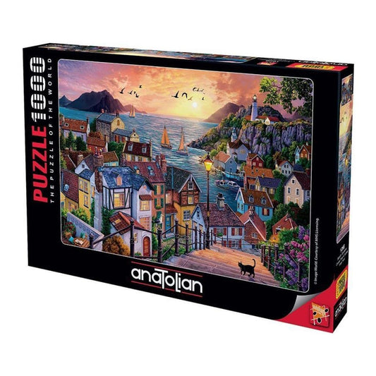 Anatolian Puzzle - Coastal Town at Sunset - 1000 Piece Jigsaw Puzzle #1098, Multicolor