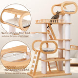 76.8'' Tall Modern Large Cat Tree,Multi-Level Wood Cat Tower for Indoor Cats Large Adults,Luxury Heavy Duty Cat Condo with Cushion,Scratching Posts,Clear Hammock Activity for Maine Coon Big Fat Cats COUNER