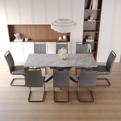 Modern Dining Table Set for 8,Adjustable Dining Table,Rectangular Rock Slab Dining Table for 8-10 People,Metal Base and Legs for Living Room,Dining Room,Kitchen ,78" Dining Table+8 Gray Chair - WoodArtSupply