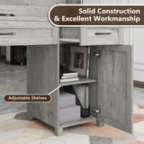 Halitaa Farmhouse 47'' Executive Desk, I-Shape Desk with 3 Drawers, 2 Cabinets, Gray Oak, for Home Office Halitaa