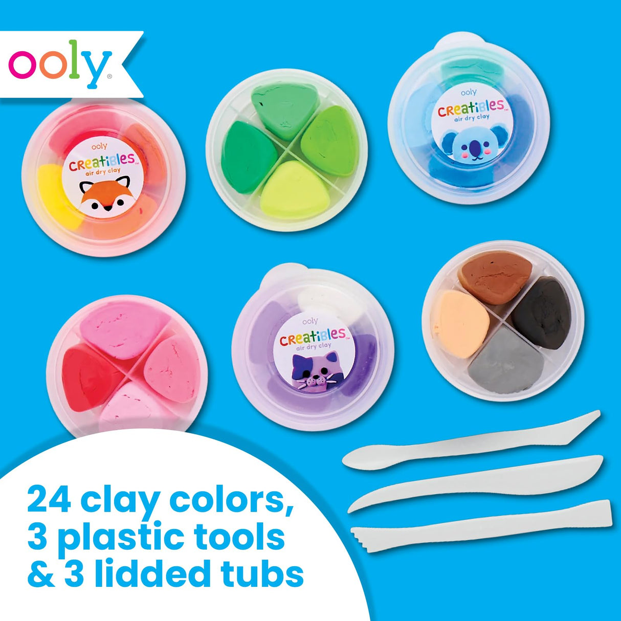 Ooly Air Dry Clay for Kids, 24 Colors Modeling Clay with 3 Shaping Tools, Play Dough Gifts for Kids, Craft Supplies - Creatibles Ooly