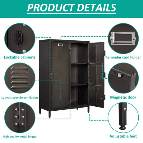 SISESOL Metal Locker Storage Cabinet, Vintage Lockers,Retro Locking Cabinet Lockers for Employees, 4 Door Locker with Hanging Rod for Home, Bedroom, School, Office, Gym SISESOL