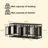 PIAOMTIEE 70.9" Large Double Dog Crate Furniture, Heavy Duty Wooden Iron Crate Kennel Furniture with Removable Divider for Small Medium Large Dogs, Rustic Brown+Black PIAOMTIEE