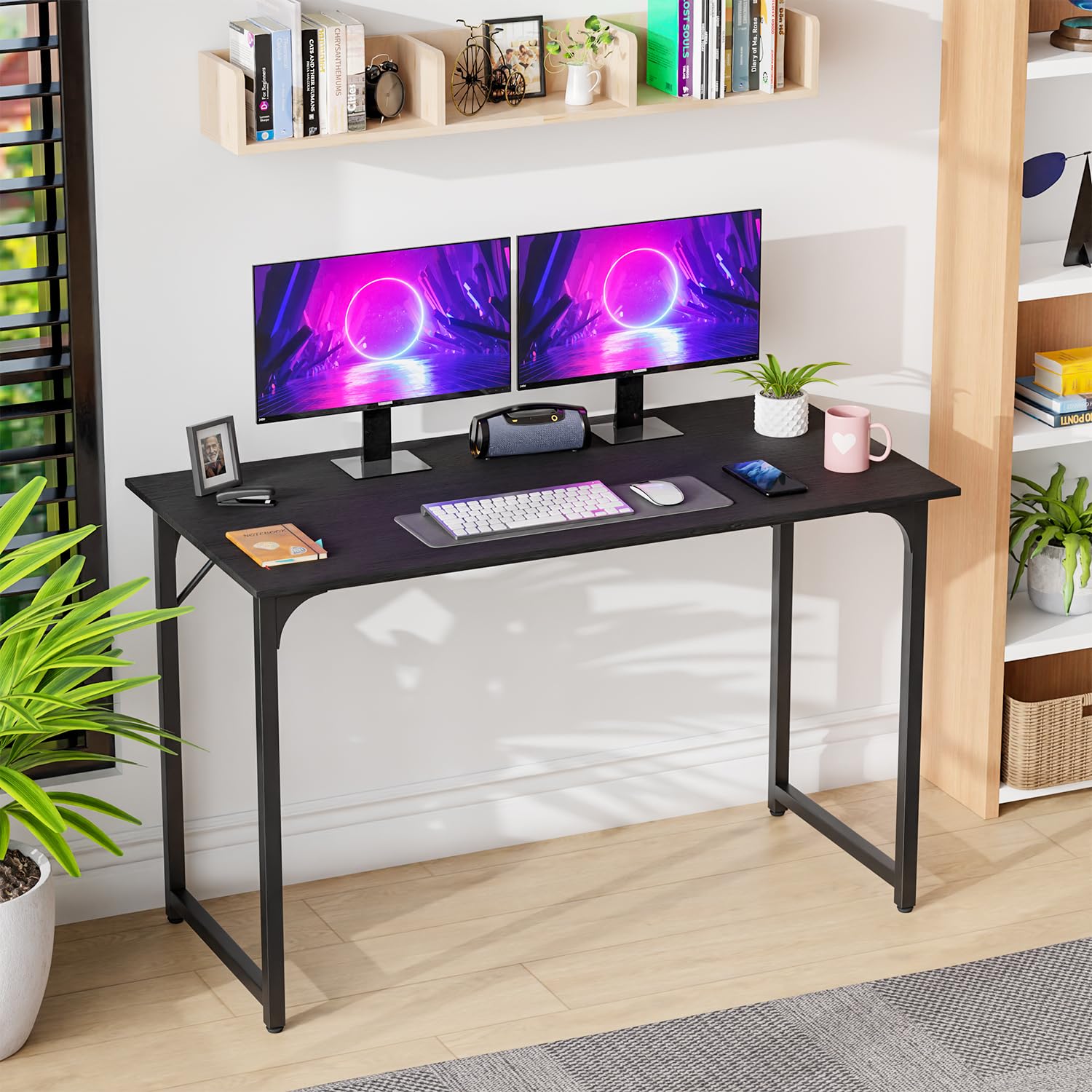 PayLessHere 47 inch Computer Desk Gaming Desk Multi-Function Writing Table Student Art Modren Simple Style PC Wood and Metal Desk Workstation, Black - WoodArtSupply