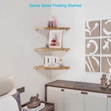 Joiishom Corner Wall Shelf Set of 3, Floating Corner Shelves for Wall, Rustic Wood Wall Storage Display Shelves for Living Room Bedroom Bathroom Kitchen (Fanshaped-Carbonized) Joiishom