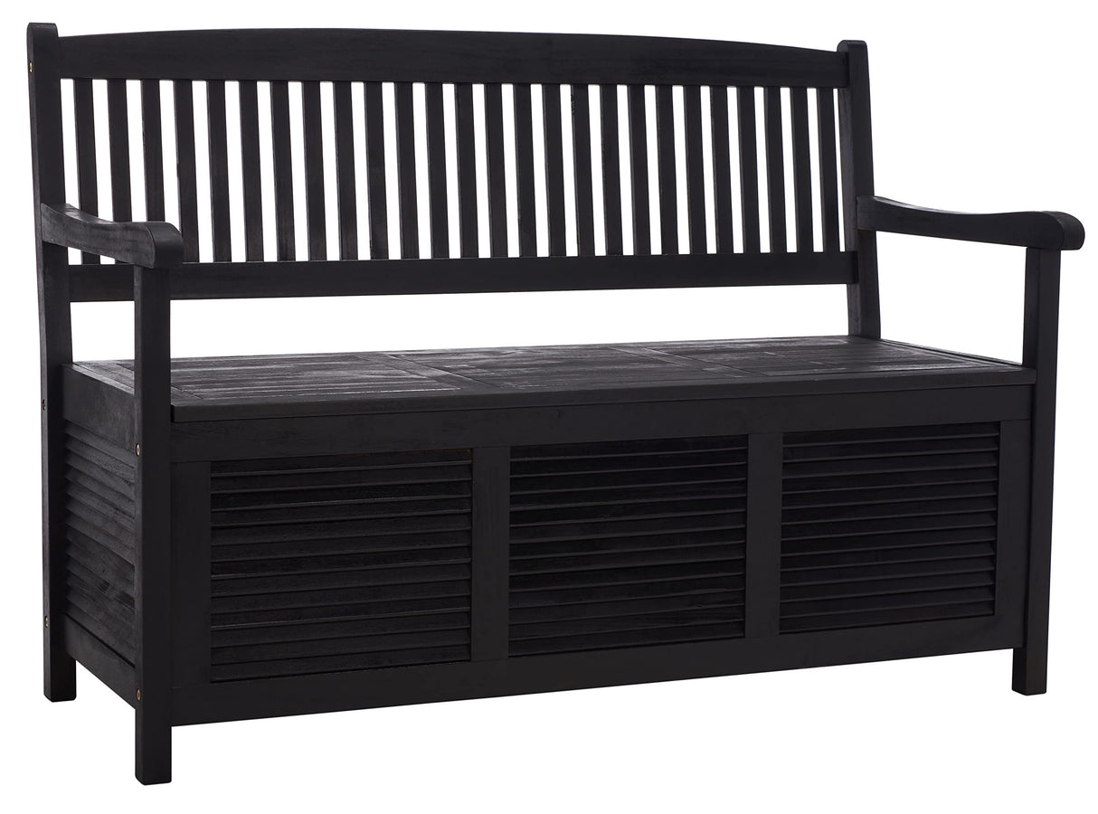 SAFAVIEH Outdoor Collection Brisbane Black Acacia Wood Storage Bench SAFAVIEH