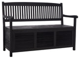 SAFAVIEH Outdoor Collection Brisbane Black Acacia Wood Storage Bench SAFAVIEH