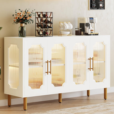 Tribesigns Modern Buffet Cabinet, LED Light Sideboard Cabinet with Acrylic Doors, 55" Coffee Bar Accent Storage Cabinet for Living Room, Dining Room, White Tribesigns