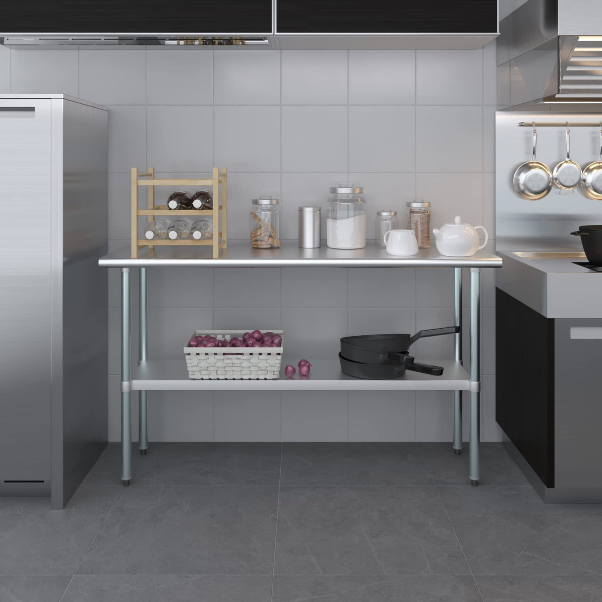 AmGood 18" X 60" Stainless Steel Work Table | Metal Kitchen Food Prep Table | NSF AmGood