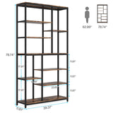 Tribesigns 79-Inch Tall Staggered Bookshelf, Industrial Bookcase with 8 Open Shelves, Wood and Metal Etagere Display Shelf for Living Room, Home and Office Tribesigns