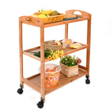 Baoz 3-Tier Bamboo Rolling Cart Kitchen Serving Cart Organizer Storage Rack Utility Mobile Trolley with Lockable Wheels for Home Bar Living Dining Room Baoz