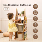 OOOK Solid Wood Rotating Bookshelf Tower 4 Tier, 360°Display Floor Standing Spinning Bookshelf Tower, Small Corner Bookcase for Small Spaces, Kids Tree Book Shelf for Kids Rooms, Classroom, Nursery OOOK
