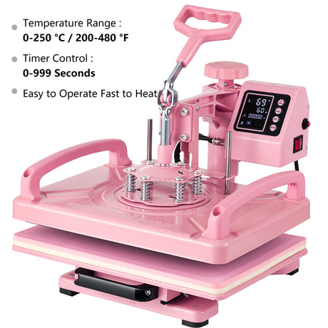 Leomru 5 in 1 Heat Press Machine 12x15 Inch, Heat Press Machine for T Shirts Hat Cap Mug Plate 360° Swing Away, Sublimation Heat Press Heat Transfer Machine W/ 30OZ Tumbler Press Pink Leomru