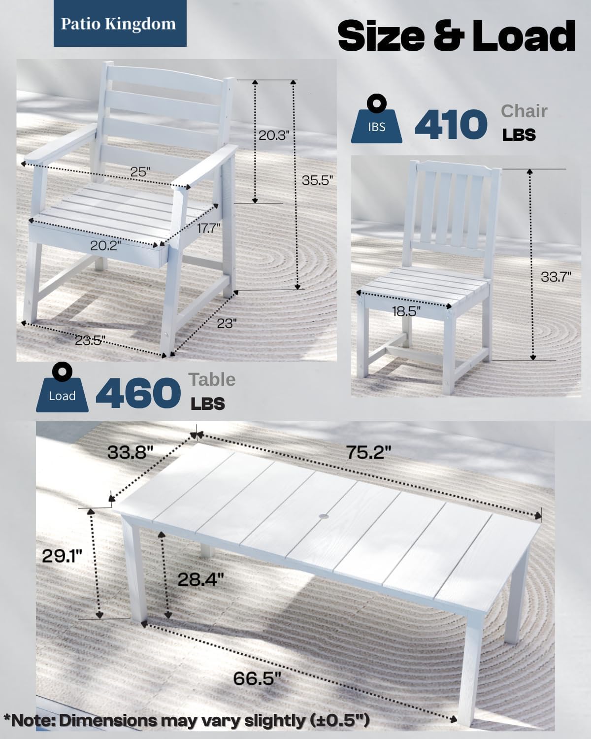 Patio Kingdom 9-Piece Outdoor Dining Set for 8, 75.2" HDPE Table with Umbrella Hole & 8 Chairs, All-Weather Patio Furniture for Lawn, Yard, Deck, or Poolside, Fade & Crack Resistant (White) Patio Kingdom