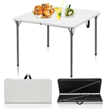 Kasunpul 34" Folding Table, Portable Square Folding Card Table with Collapsible Legs & Carrying Handle, Plastic Tables for Camping,Picnic, Office, Party, White Kasunpul