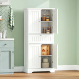 ChooChoo 51" H Tall Bathroom Floor Cabinet, Modern Bathroom Storage Cabinet with Drawer and Adjustable Shelves, Freestanding Kitchen Pantry Cupboard with 4 Doors for Living Room, White ChooChoo