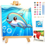 Reivworl Paint by Numbers Kit for Kids with Frame and Easel, Dolphin Paint by Number Kids Age 5-8-12, Paint by Numbers Gifts and Home Decor (8X8 Inch) Reivworl