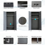 YEEZER Metal Armoire Wardrobe Closet Cabinet for Hanging Clothes with Lock Doors, -74" Steel Lockable Wardrobe Storage Locker Clothes Organizer for Bedroom, Laundry Room (Dark Gray) YEEZER