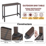 Outdoor Bar Table Patio Counter Height Table 45" Long Wicker High Top Pub Table Tall Console Table Rectangle Narrow with Adjustable Feet for Hot Tub Balcony Garden Outside Pool Deck Backyard Brown Patio Novagarden