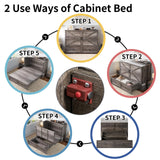 LUXOAK Murphy Bed Queen Size Cabinet Bed with Charging Station, Large Storage Drawer for Home Office or Small Room, Hideaway Bed Full Foldable Platform Bed, Rustic Grey LUXOAK