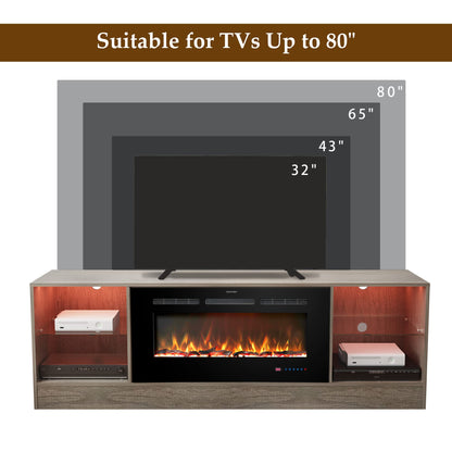 Kentsky 72" Fireplace TV Stand, Entertainment Center with 36" Electric Fireplace, LED Light Wood Storage Cabinet Table, Media Console for TVs Up to