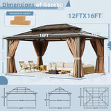 Aoxun 12'x16' Hardtop Gazebo, Aluminum Frame Permanent Pavilion with Curtains and Netting, Outdoor Polycarbonate Double Roof Canopy, Designed for Garden, Lawns, Patio Aoxun