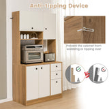 Giantex Kitchen Pantry, Buffet Hutch with 3 Storage Cabinet, 71'' Floor Large Cupboard with 3 Deep Drawers, Wide Countertop, Adjustable Shelves, Tall Sideboard (White & Natural) Giantex