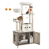 Feandrea Cat Tree, 66.9-Inch Cat Tower with Litter Box Enclosure, Large Cat Condo with Food Station, Storage, Scratching Posts, Cat Cave, Hammock, Washable Cushions, Heather Greige UPCT169K02 Feandrea