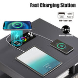 Nightstand with Charging Station and LED Lights, Night Stand with 2 Drawers, Wood Smart Bedside Table, Modern Bed Side Table for Bedroom, Grey QPLZF