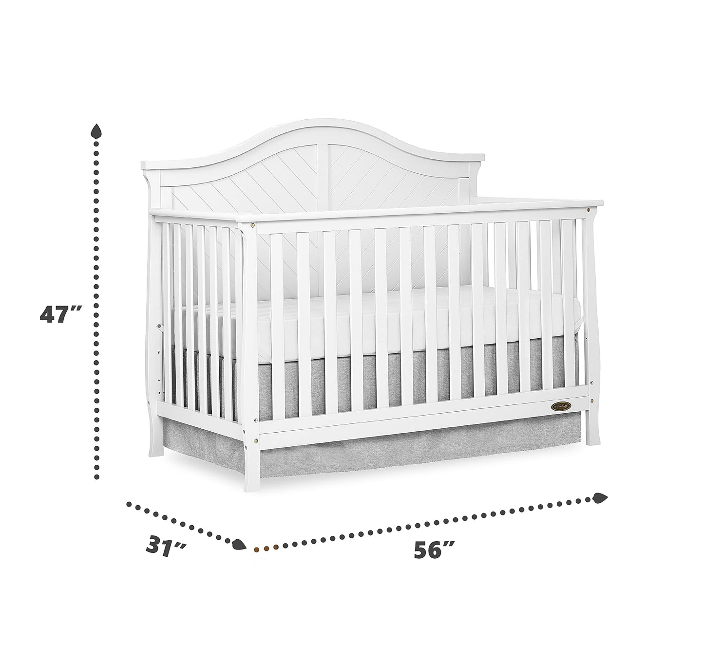 Dream On Me Kaylin 5-in-1 Convertible Crib in White, Greenguard Gold Certified 56x31x47 Inch (Pack of 1)