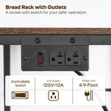 YATINEY Bakers Rack with Power Outlets, 4 Tier Microwave Stand, Coffee Bar Station with 6 S-Shaped Hooks, X-Shaped Back Support, for Kitchen, Dining Room, Living Room, Rustic Brown and Black HB21BR YATINEY