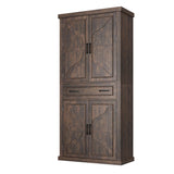 71" Tall Kitchen Pantry Cabinet with Doors and Drawer, Farmhouse Storage Cabinet with Adjustable Shelves, Rustic Wood Cupboard for Kitchen, Dining Room, Living Room, Brown chartustriable