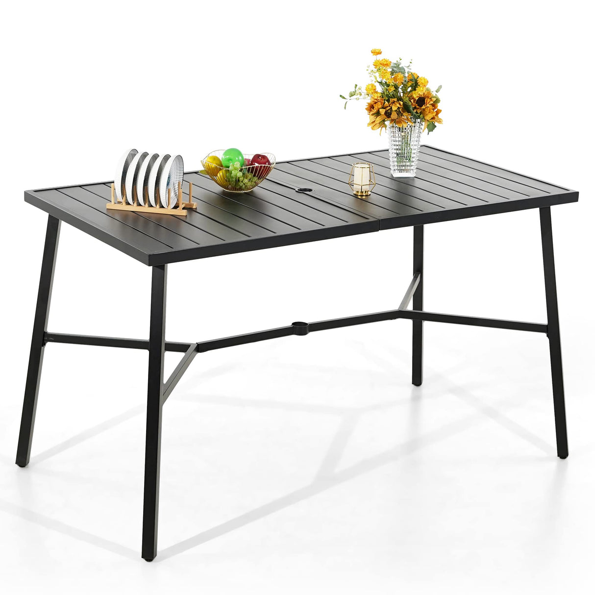 PHI VILLA Outdoor Patio Bar Dining Table for 6, 40" High Top Rectangle Metal Steel Table with 1.97" Umbrella Hole for Garden, Yard and Deck, Black PHI VILLA