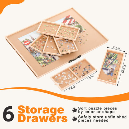 Puzzle Board Table with Drawers Jigsaw Puzzle Boards Portable 1500 Pieces Lazy Susan Spinning Puzzle Board with Cover BittPicc Wooden Jigsaw Puzzle Plateau Tray - WoodArtSupply