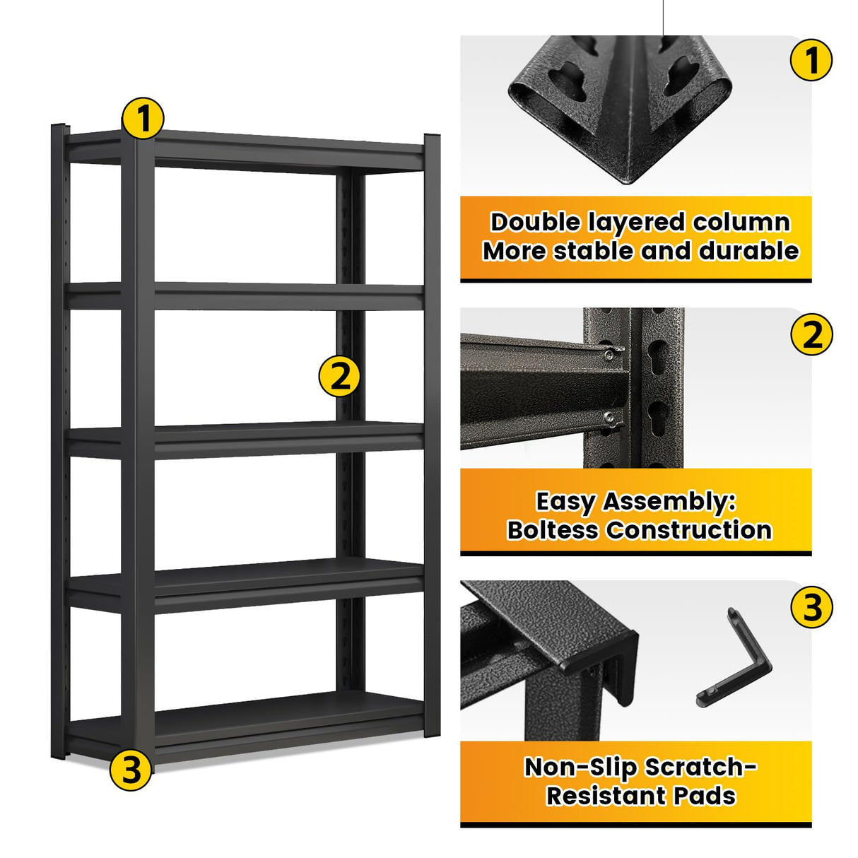 LLIIFFEE 72" H|59.1" W Storage Shelves Heavy Duty Adjustable 5 Tier Garage Shelving 3000 lbs Metal Shelf Industrial Utility Rack for Warehouse, Pantry, Basement, Workshop Storage & Organization LLIIFFEE