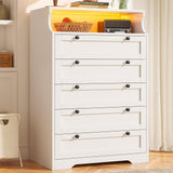 EnHomee Dresser for Bedroom, Modern White Dresser with LED Light, Tall Dresser with 5 Large Wood Drawers for Closet Organizers and Storage Clothes, Chests of Drawers for Closet, Entryway EnHomee
