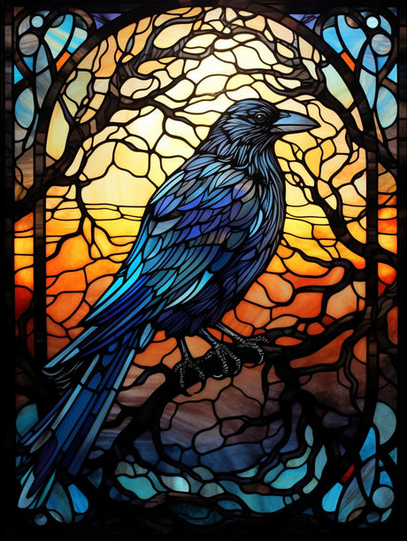 Generic Black Raven Stained Glass Art 5D Diamond Art Painting for Adults Full Drill Round Diamond Paint by Number Kits for Beginners Gems Cross Stitch for Wall Decor 11.8x15.8inch(4) Generic