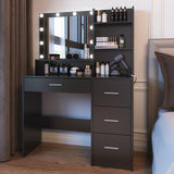 DINGIPP Makeup Vanity Desk with Lighted Mirror and Charging Station, Makeup Table with 4 Drawers & Storage Shelves, Vanity Desk 3 Color Modes Available, Bedroom Dressing Table for Women, girls (Black) DINGIPP