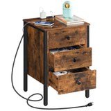 HOOBRO Nightstand with Charging Station, Side Table with 3 Drawers and Storage Shelf, End Table with USB Ports, Retro Industrial Style Bedside Table, for Living Room, Bedroom, Rustic Brown BF461BZ01G2 HOOBRO