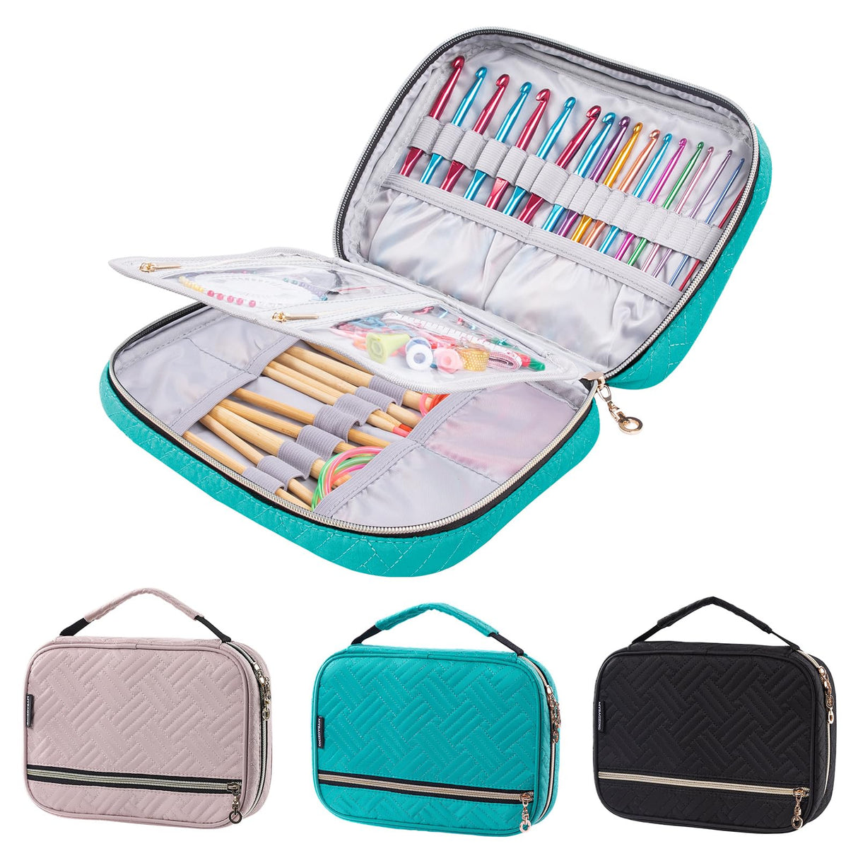 MYBAGZING Crochet Hook Case Empty - Quilted Crochet Organizer Case- Crochet Hook Holder for Circular Knitting Needles, Crochet Hooks (up to 8") Knitting & Crochet Supplies - Knitting Accessories MYBAGZING