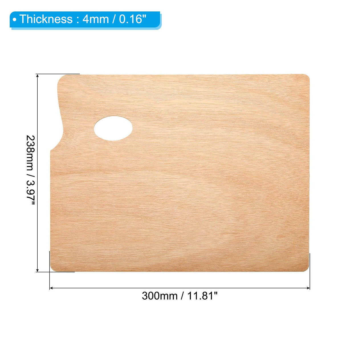 PATIKIL 9"x12" Wooden Paint Palette, 2 Pack Wood Painting Palette Color Mixing Square Paint Tray Palette with Thumb Hole for Oil Watercolor Artist, Wood Color PATIKIL