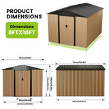 Outdoor Storage Shed, 10 x 8 FT Utility Tool Shed, Metal Storage Garden Shed with Door & Lock for Patio Storage, Brown CuisinSmart