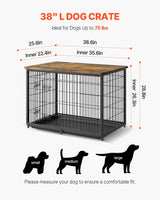 VEVOR 38" Dog Crate Furniture, Dog Kennel Furniture with Double Doors, 2-in-1 Decorative Wooden Dog Crate with Removable Tray, Dog Crate End Table Hold up to 70 lbs for Small, Medium Dogs Brown VEVOR