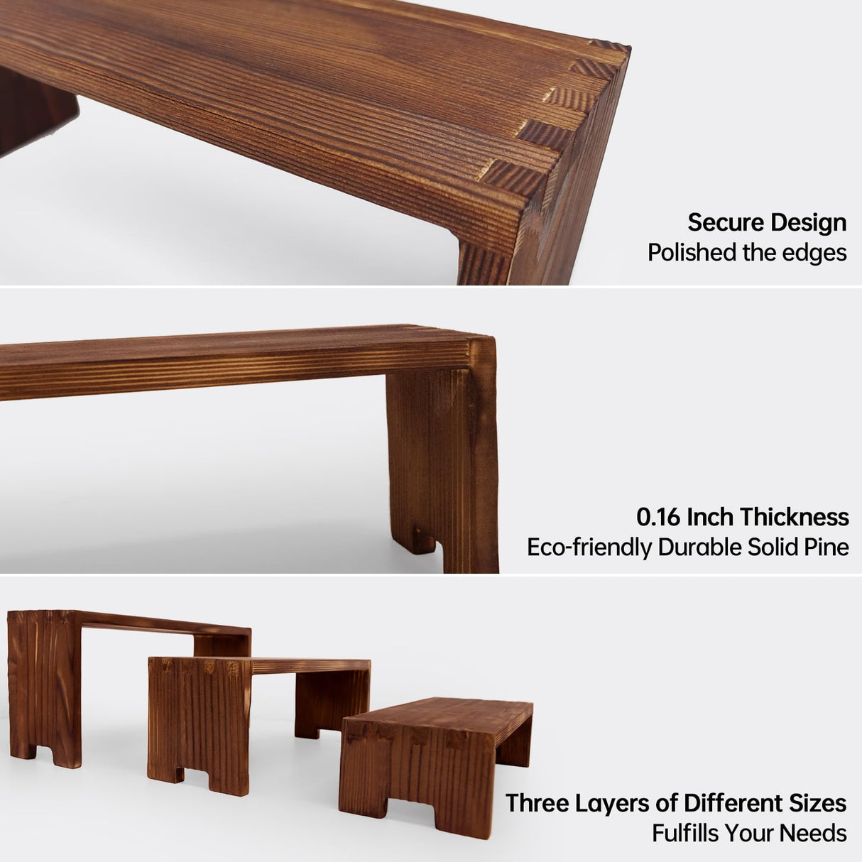 Yikaroeli Display Wood Risers Wooden Stand 3 Tier Wood Racks Decorative Rectangular, 2 Set 6 Piece Cupcake Stands Cologne Perfume Organizer Showcase Items(Brown) Yikaroeli