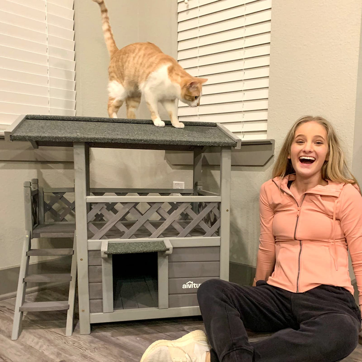 Aivituvin Feral Cat House Outdoor Indoor Kitty Houses with Escape Door for Cats Insulated, Weatherproof Roof Aivituvin