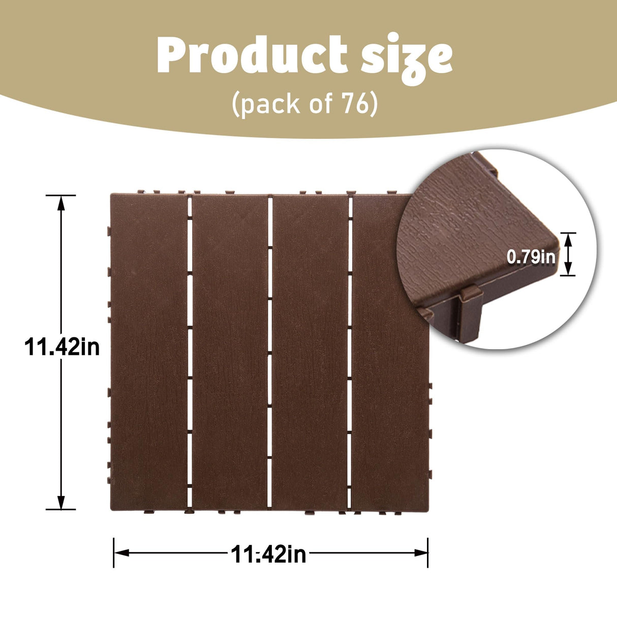 76 Pack Interlocking Deck Tiles, 11.42"x11.42" (68.80 Sq.Ft), 3D Wood Grain Plastic, Waterproof All-Weather Anti-Slip Outdoor Flooring, Easy-Snap Patio Balcony Backyard Garden Tiles, Brown UXENAFANA